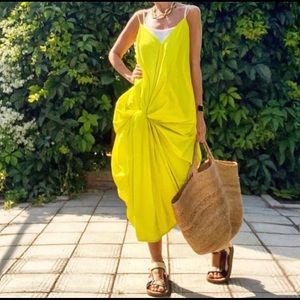Zara knotted dress neon green yellow Blog fa S M L